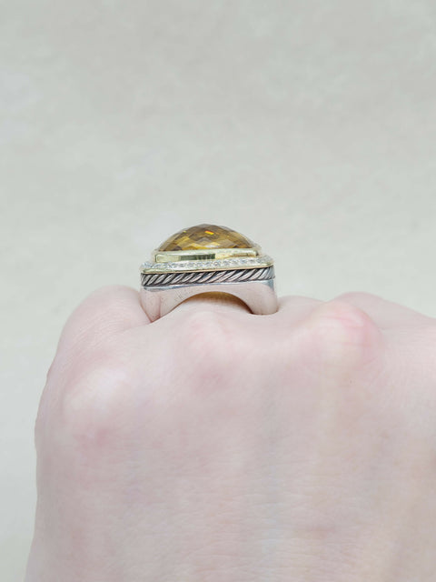  David Yurman Albion Ring 20mm Citrine & Diamonds