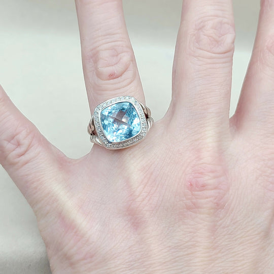 David Yurman Albion Ring Blue Topaz & Diamonds