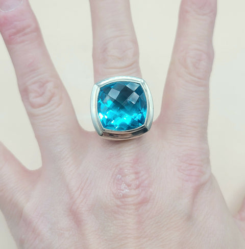  David Yurman Albion Statement Ring 18mm Hampton Blue Topaz