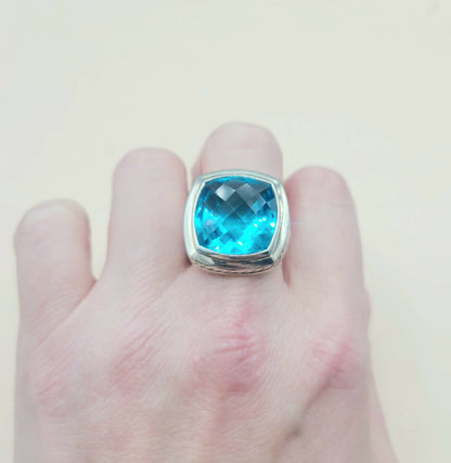 David Yurman Albion Statement Ring 18mm Hampton Blue Topaz  AYW Luxury #