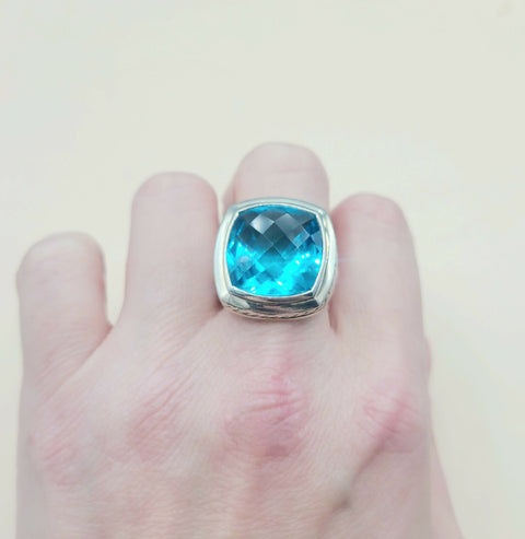  David Yurman Albion Statement Ring 18mm Hampton Blue Topaz