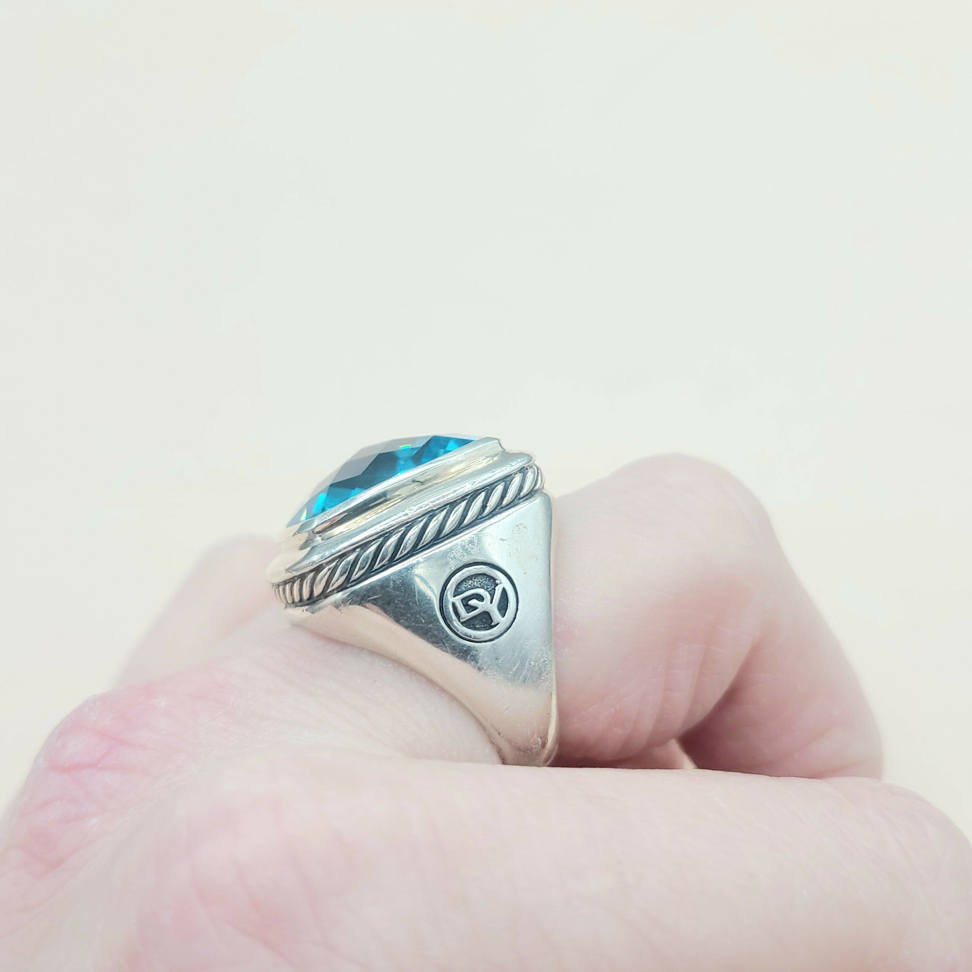 David Yurman Albion Statement Ring 18mm Hampton Blue Topaz  AYW Luxury #