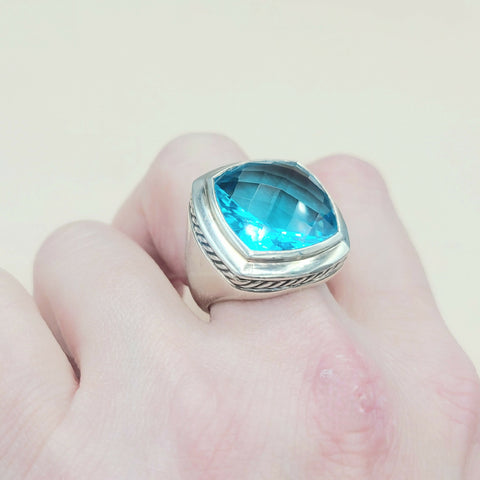  David Yurman Albion Statement Ring 18mm Hampton Blue Topaz