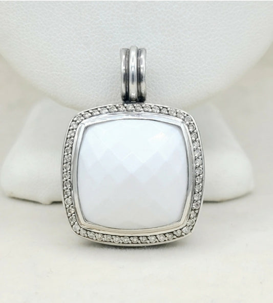 David Yurman Albion White Agate Diamond Pendant Enhancer    #