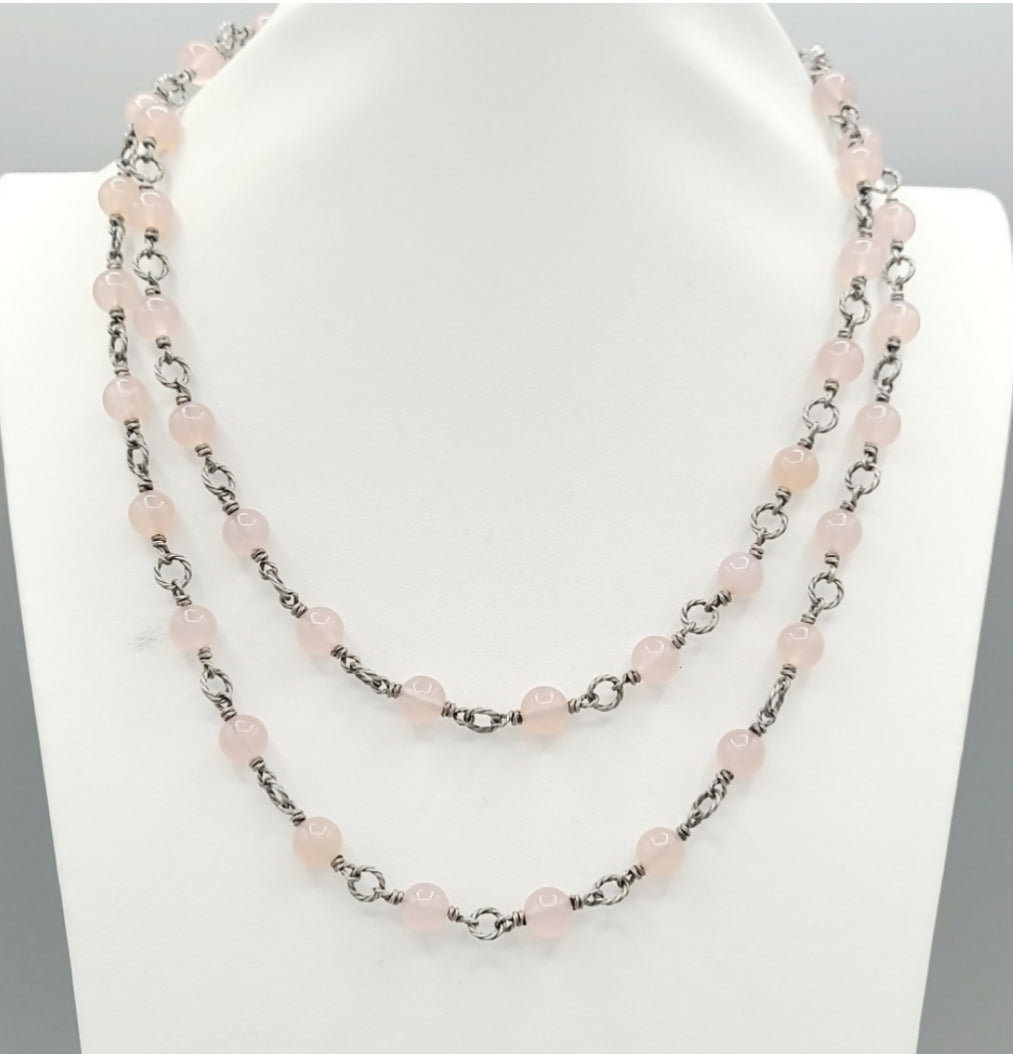 David Yurman Bijoux Rose Quartz Cable Link Necklace