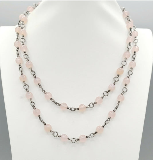 David Yurman Bijoux Rose Quartz Cable Link Necklace