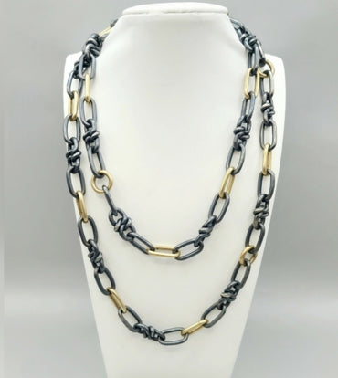  David Yurman Black And Gold Link Chain Necklace