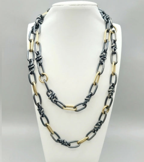  David Yurman Black And Gold Link Chain Necklace