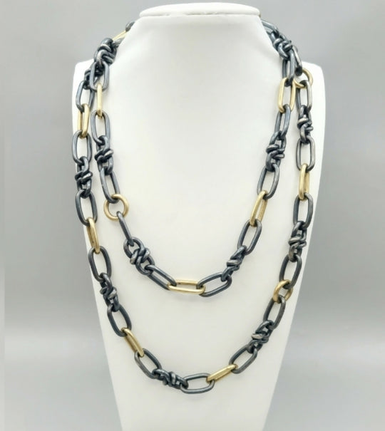  David Yurman Black And Gold Link Chain Necklace