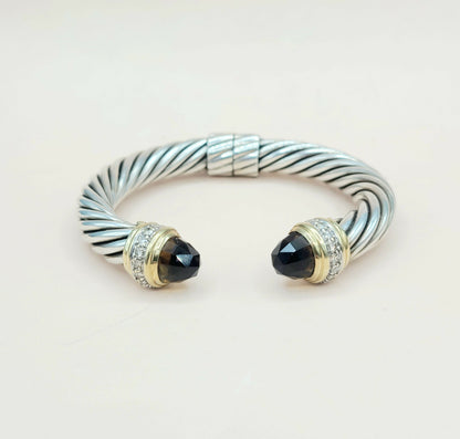 David Yurman Smoky Quartz & Diamond Cable Bracelet Certified Pre-owned    #