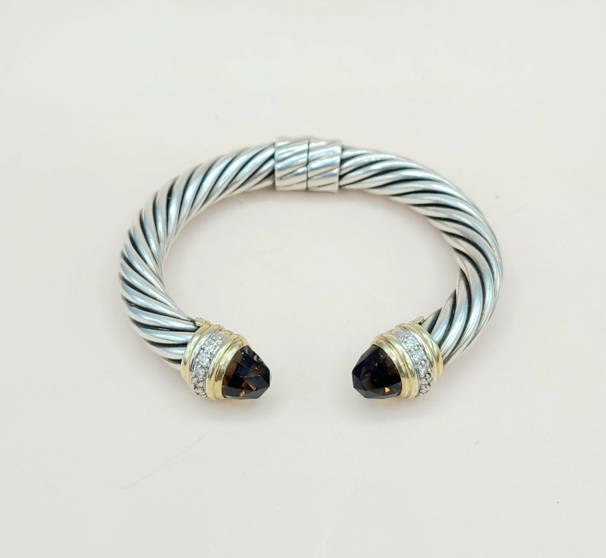 David Yurman Smoky Quartz & Diamond Cable Bracelet Certified Pre-owned    #