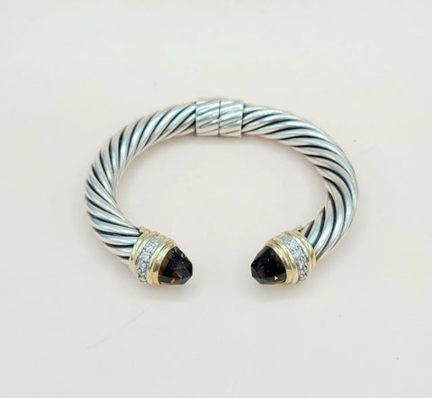  David Yurman Bracelet 10mm Smoky Quartz & Diamonds Gold