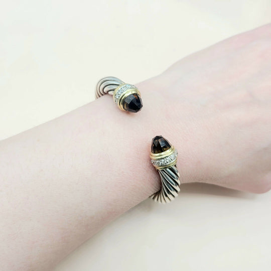 David Yurman Bracelet 10mm Smoky Quartz & Diamonds Gold