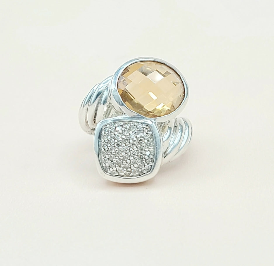 David Yurman Bypass Ring Champagne Citrine & Diamond  AYW Luxury #