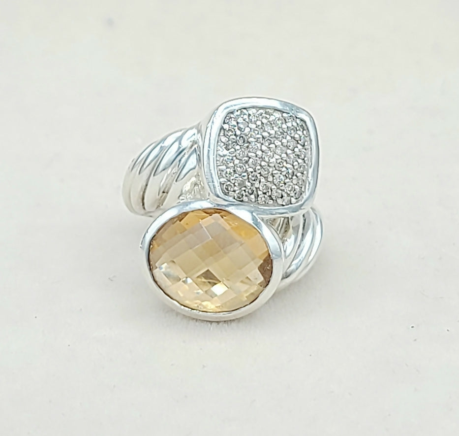 David Yurman Bypass Ring Champagne Citrine & Diamond  AYW Luxury #