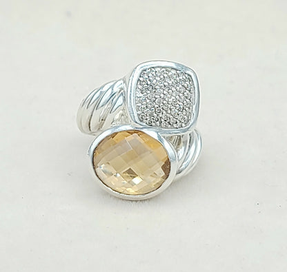David Yurman Bypass Ring Champagne Citrine & Diamond  AYW Luxury #