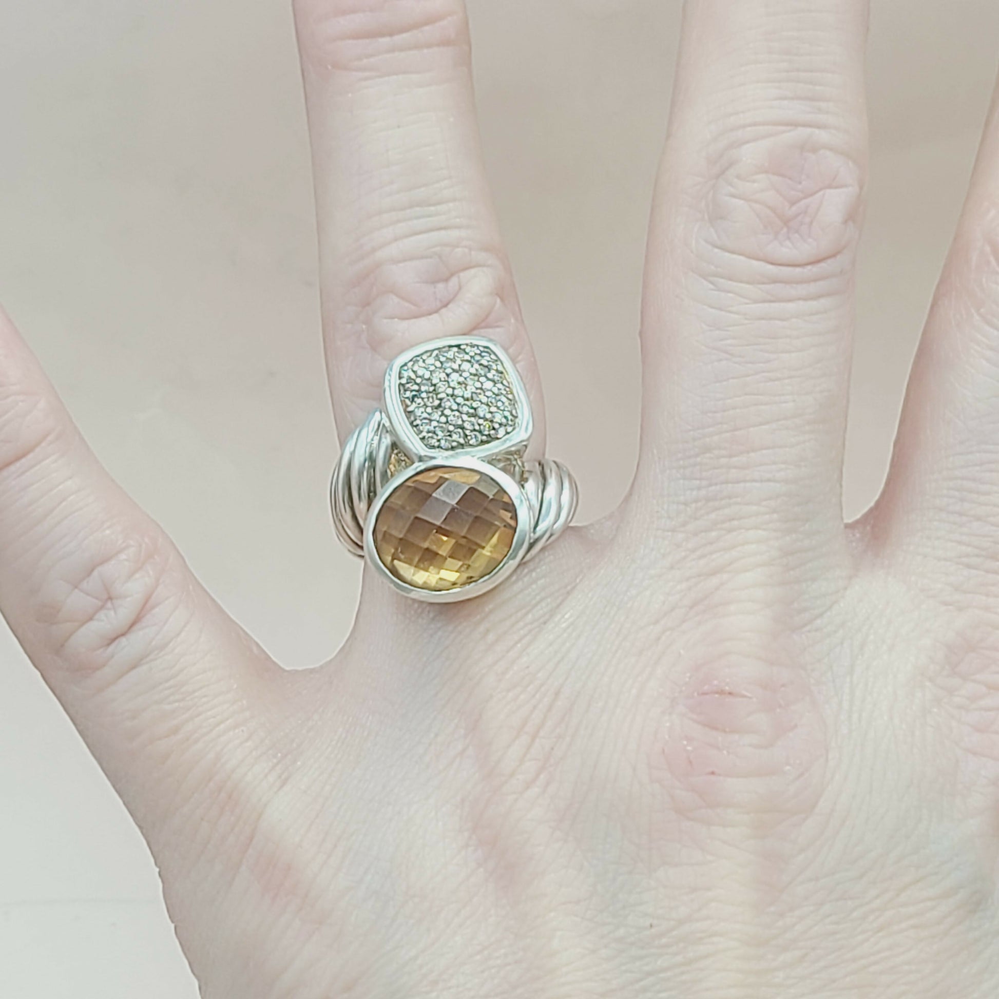 David Yurman Bypass Ring Champagne Citrine & Diamond  AYW Luxury #