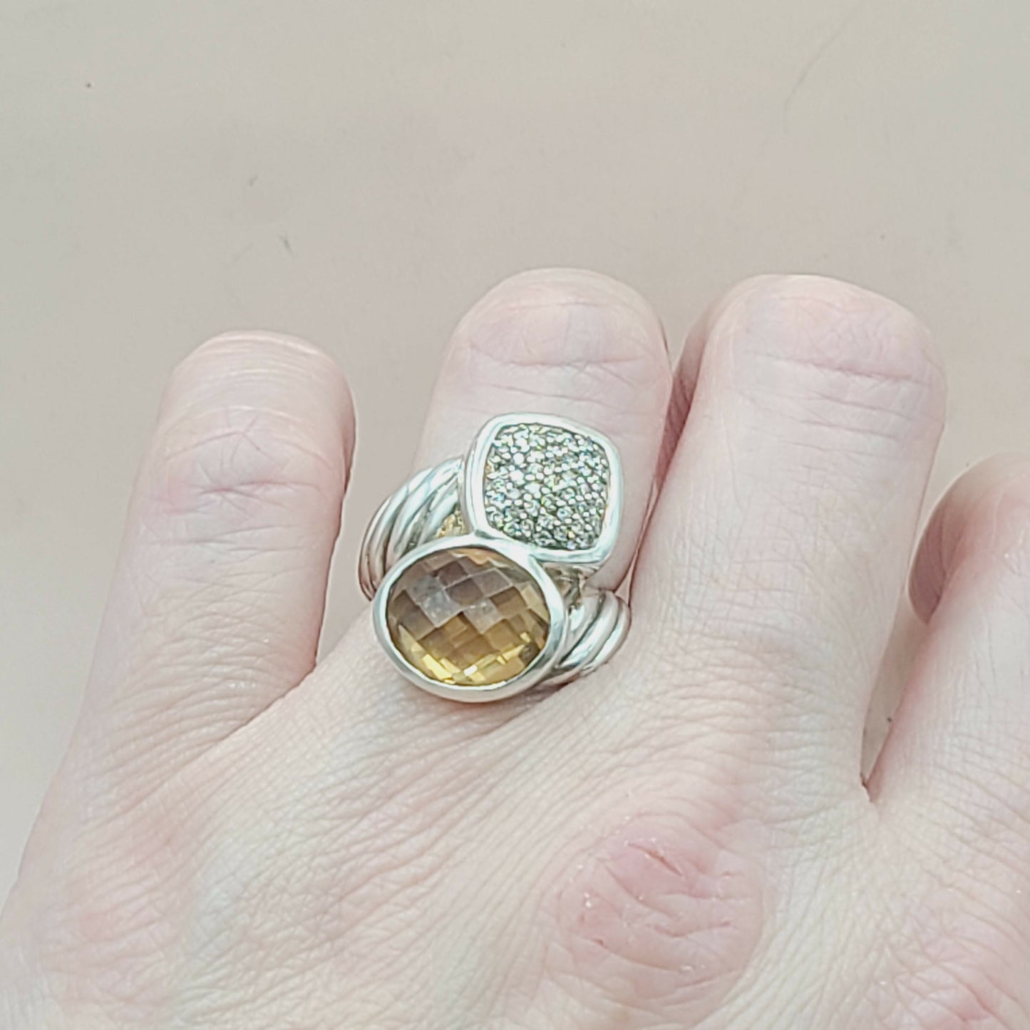 David Yurman Bypass Ring Champagne Citrine & Diamond  AYW Luxury #