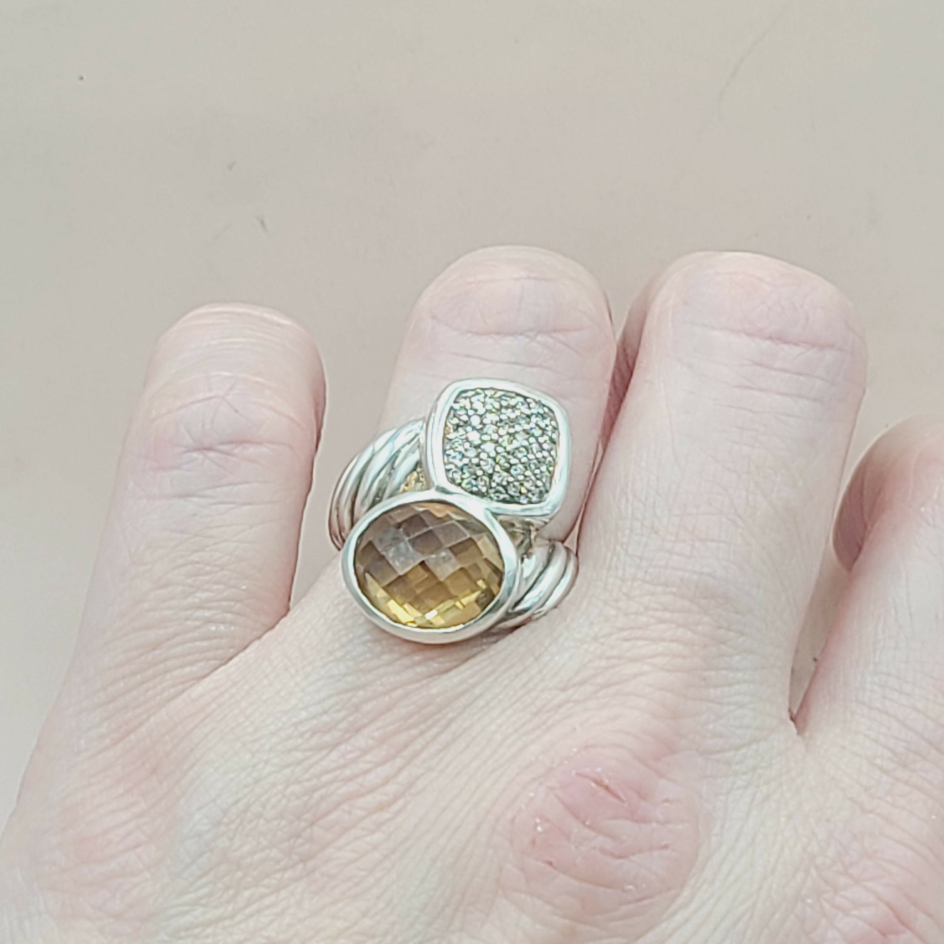 David Yurman Bypass Ring Champagne Citrine & Diamond  AYW Luxury #