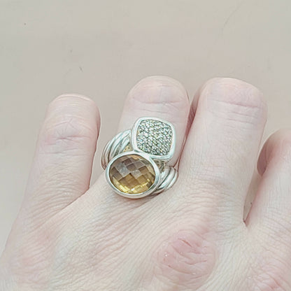 David Yurman Bypass Ring Champagne Citrine & Diamond  AYW Luxury #
