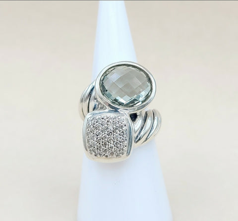  David Yurman Bypass Ring Prasiolite & Diamond