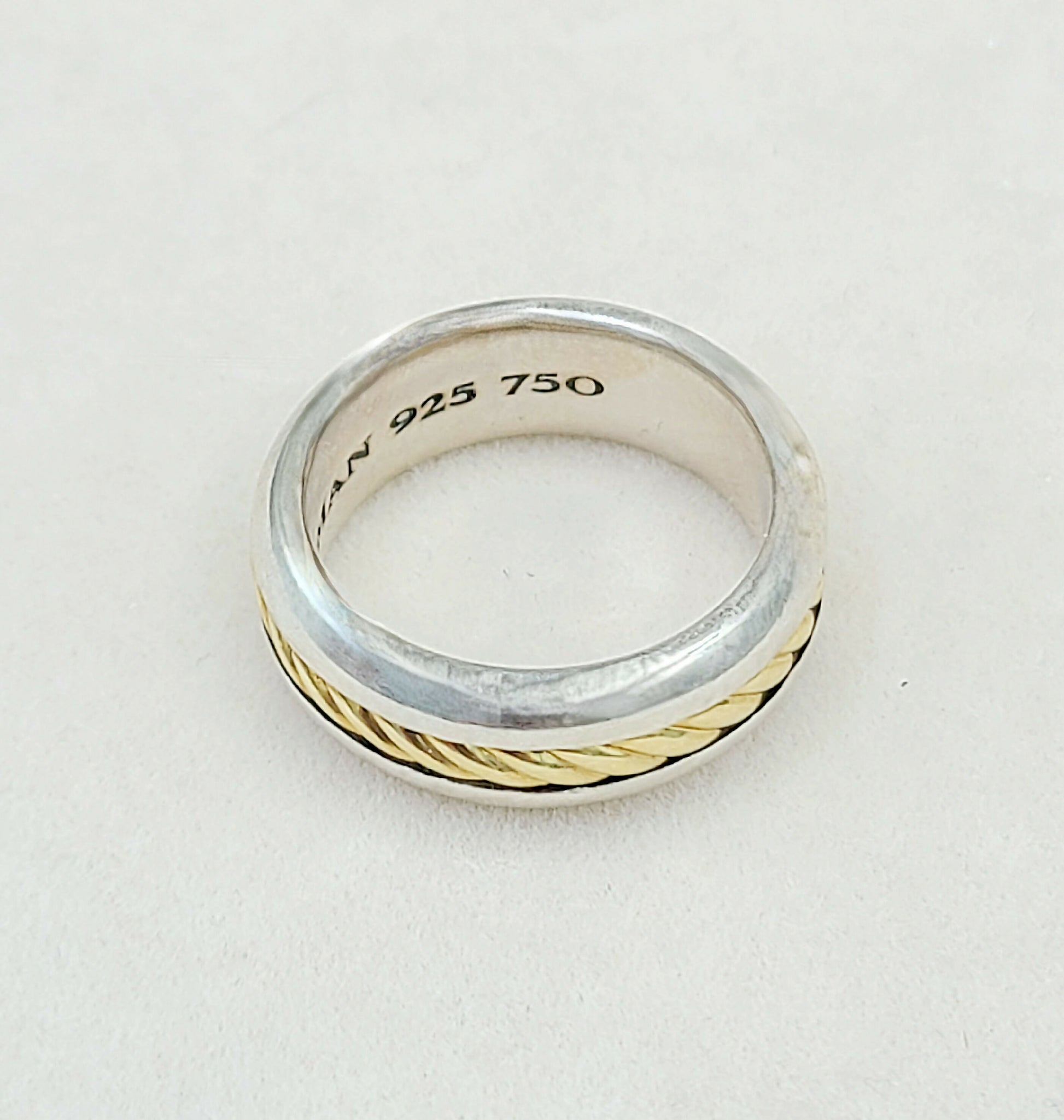	David Yurman Cable Inset Band Ring Sterling Silver with 18K Yellow Gold, 8mm