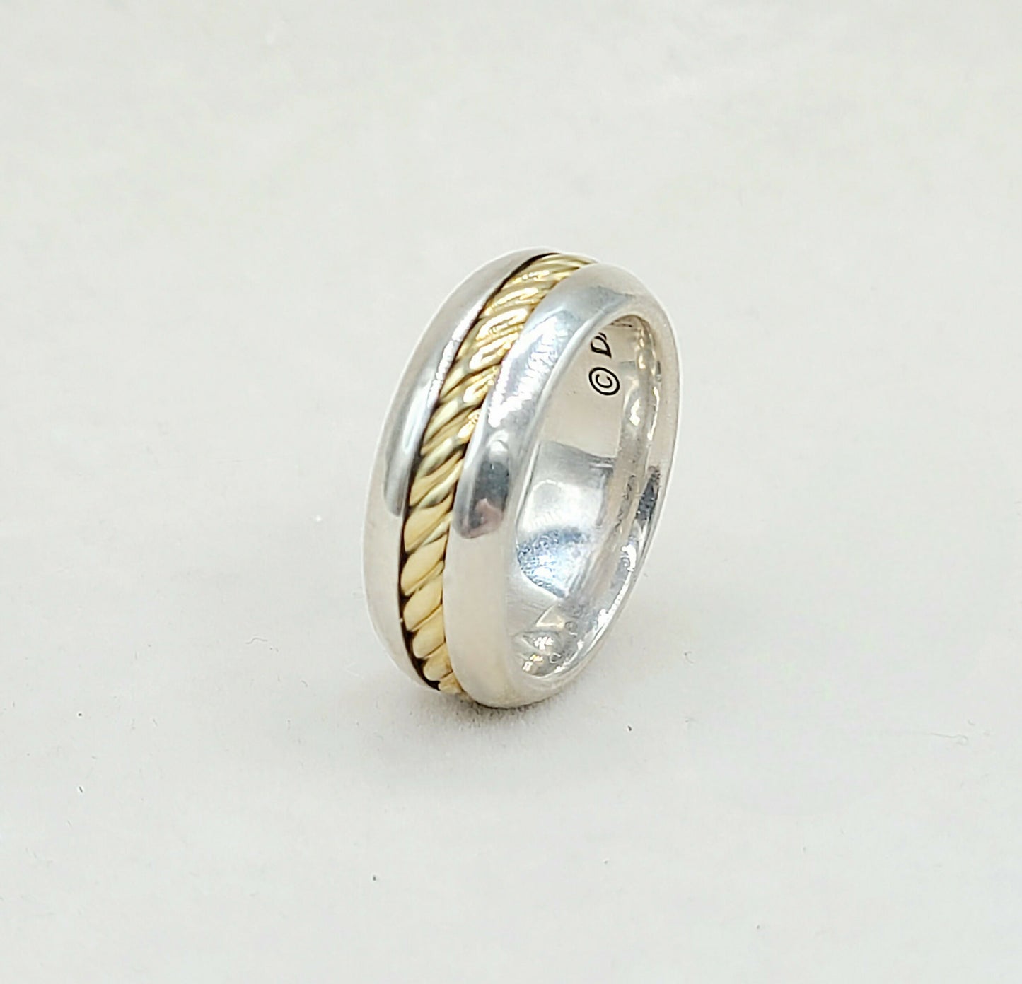	David Yurman Cable Inset Band Ring Sterling Silver with 18K Yellow Gold, 8mm