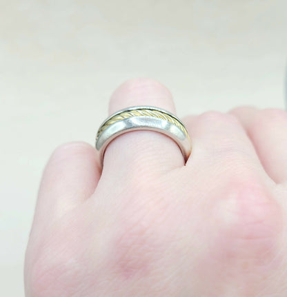 	David Yurman Cable Inset Band Ring Sterling Silver with 18K Yellow Gold, 8mm