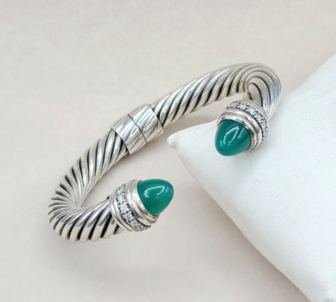  David Yurman Cable Bracelet 10mm – Green Onyx & Diamonds