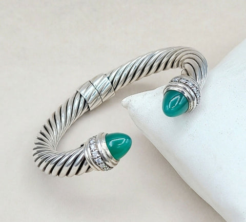  David Yurman Cable Bracelet 10mm – Green Onyx & Diamonds
