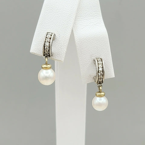  David Yurman Cable Drop Earrings Pearls & Diamonds