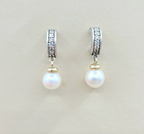  David Yurman Cable Drop Earrings Pearls & Diamonds