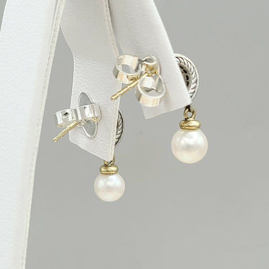  David Yurman Cable Drop Earrings Pearls & Diamonds