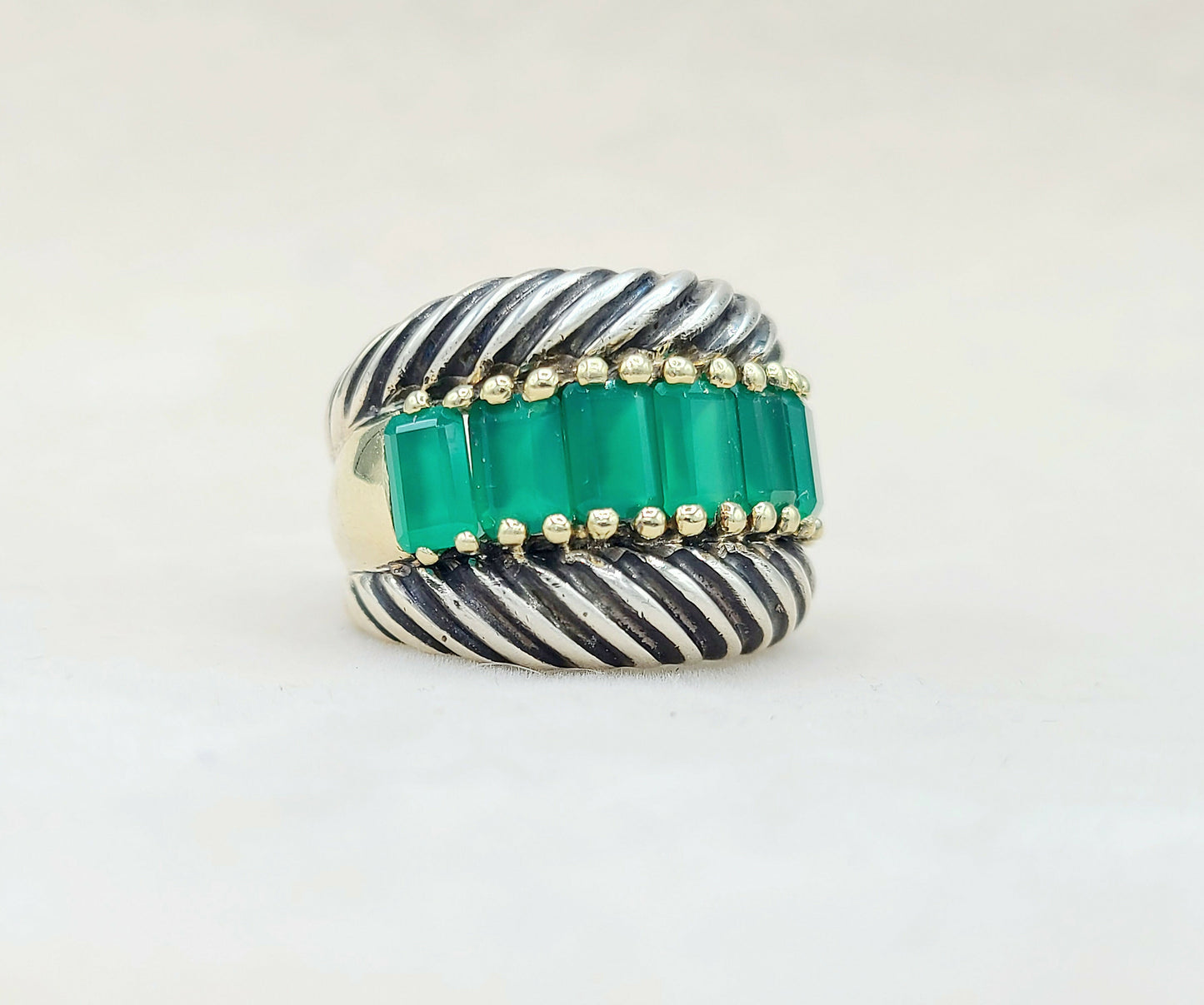 David Yurman Cable Green Onyx Ring With Gold