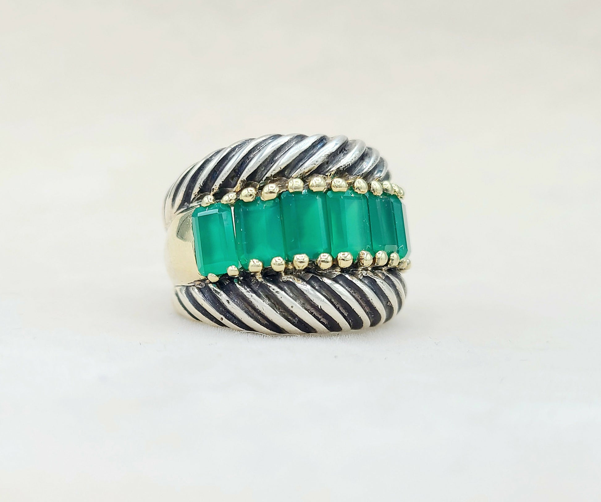 David Yurman Cable Green Onyx Ring With Gold