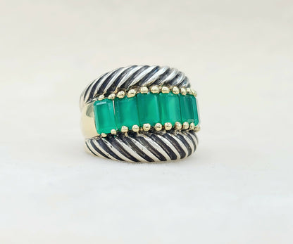 David Yurman Cable Green Onyx Ring With Gold