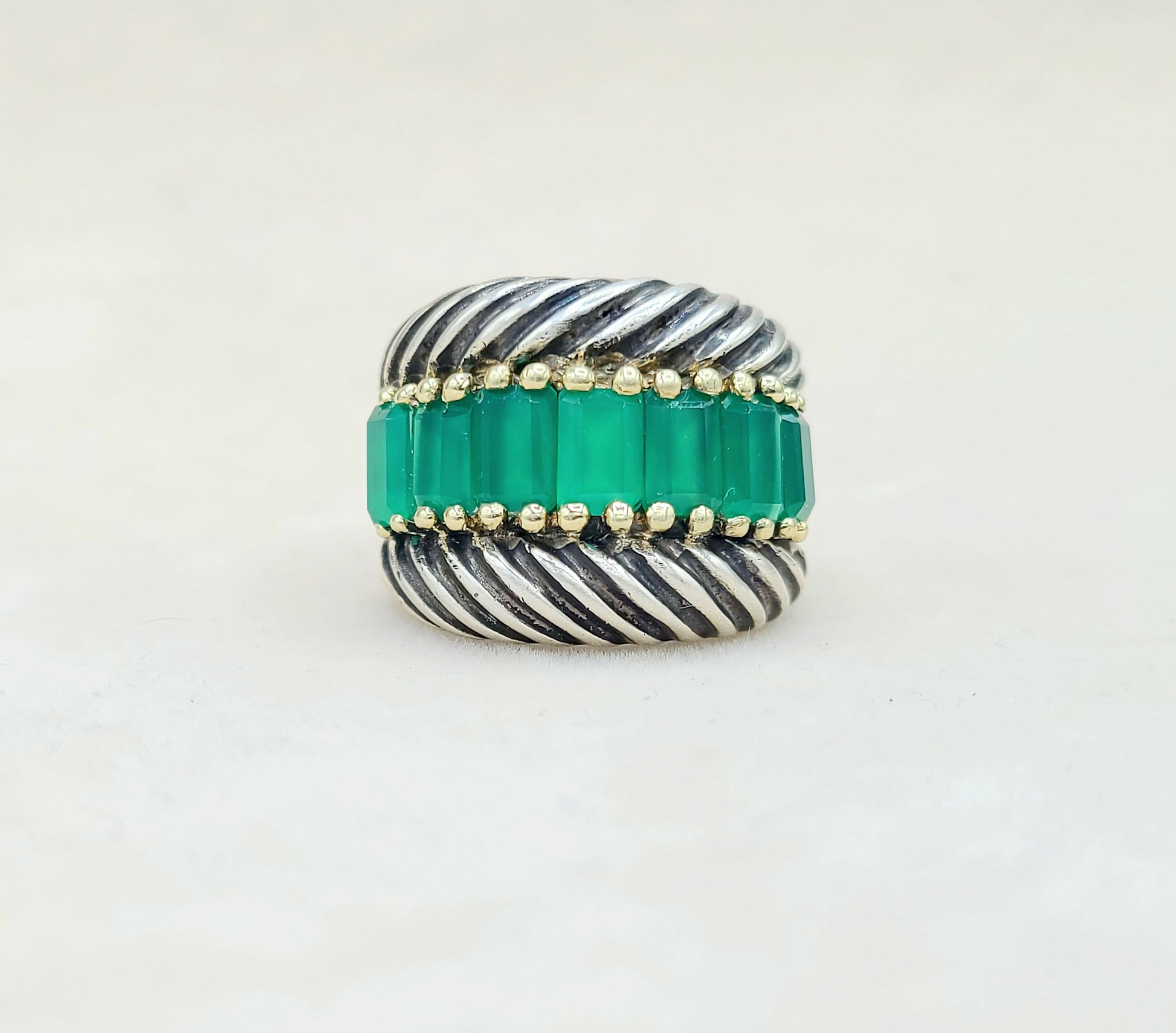 David Yurman Cable Green Onyx Ring With Gold