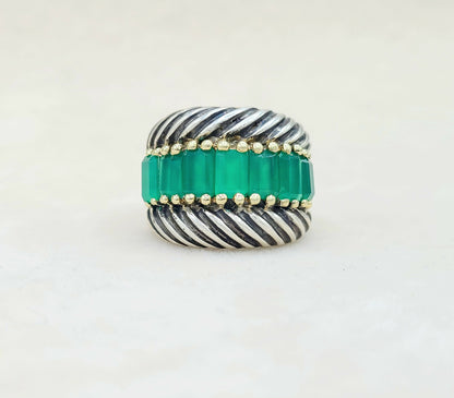 David Yurman Cable Green Onyx Ring With Gold