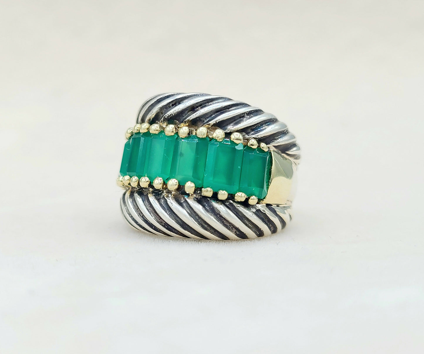David Yurman Cable Green Onyx Ring With Gold