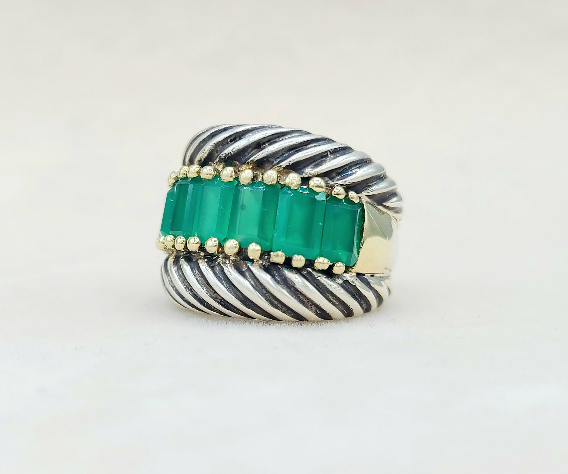 David Yurman Cable Green Onyx Ring With Gold