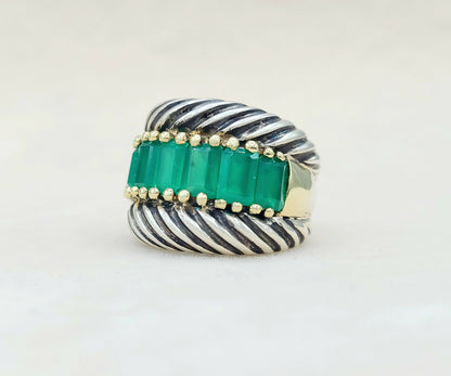 David Yurman Cable Green Onyx Ring With Gold