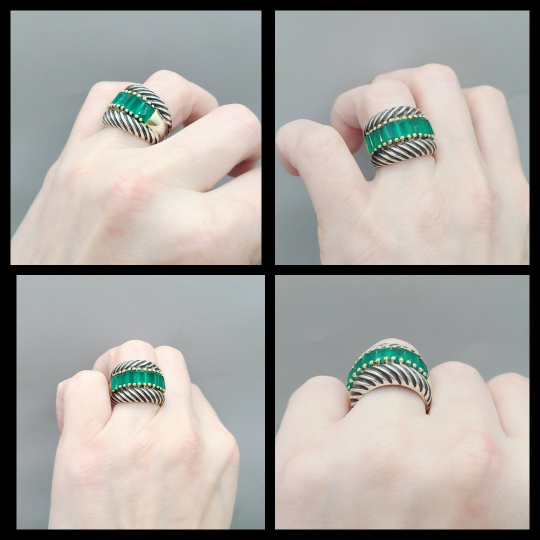 David Yurman Cable Green Onyx Ring With Gold