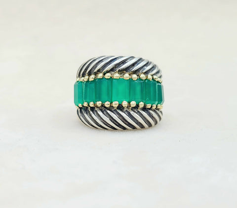  David Yurman Cable Ring Green Onyx & Gold