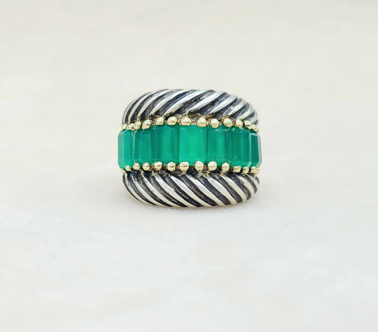  David Yurman Cable Ring Green Onyx & Gold