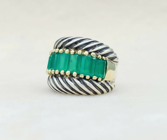  David Yurman Cable Ring Green Onyx & Gold
