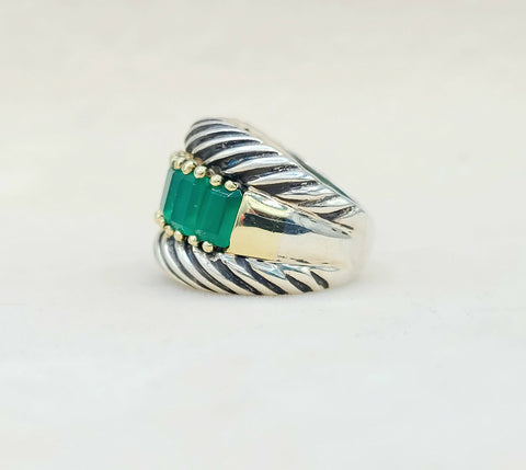  David Yurman Cable Ring Green Onyx & Gold