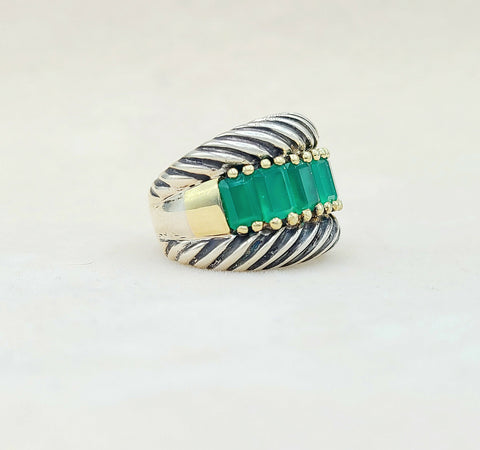 David Yurman Cable Ring Green Onyx & Gold