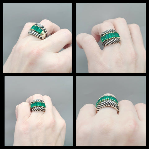  David Yurman Cable Ring Green Onyx & Gold