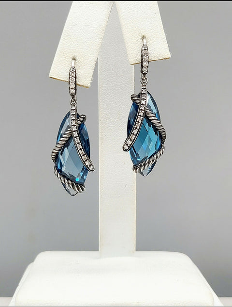  David Yurman Cable Wrap Earrings – Blue Topaz & Diamonds
