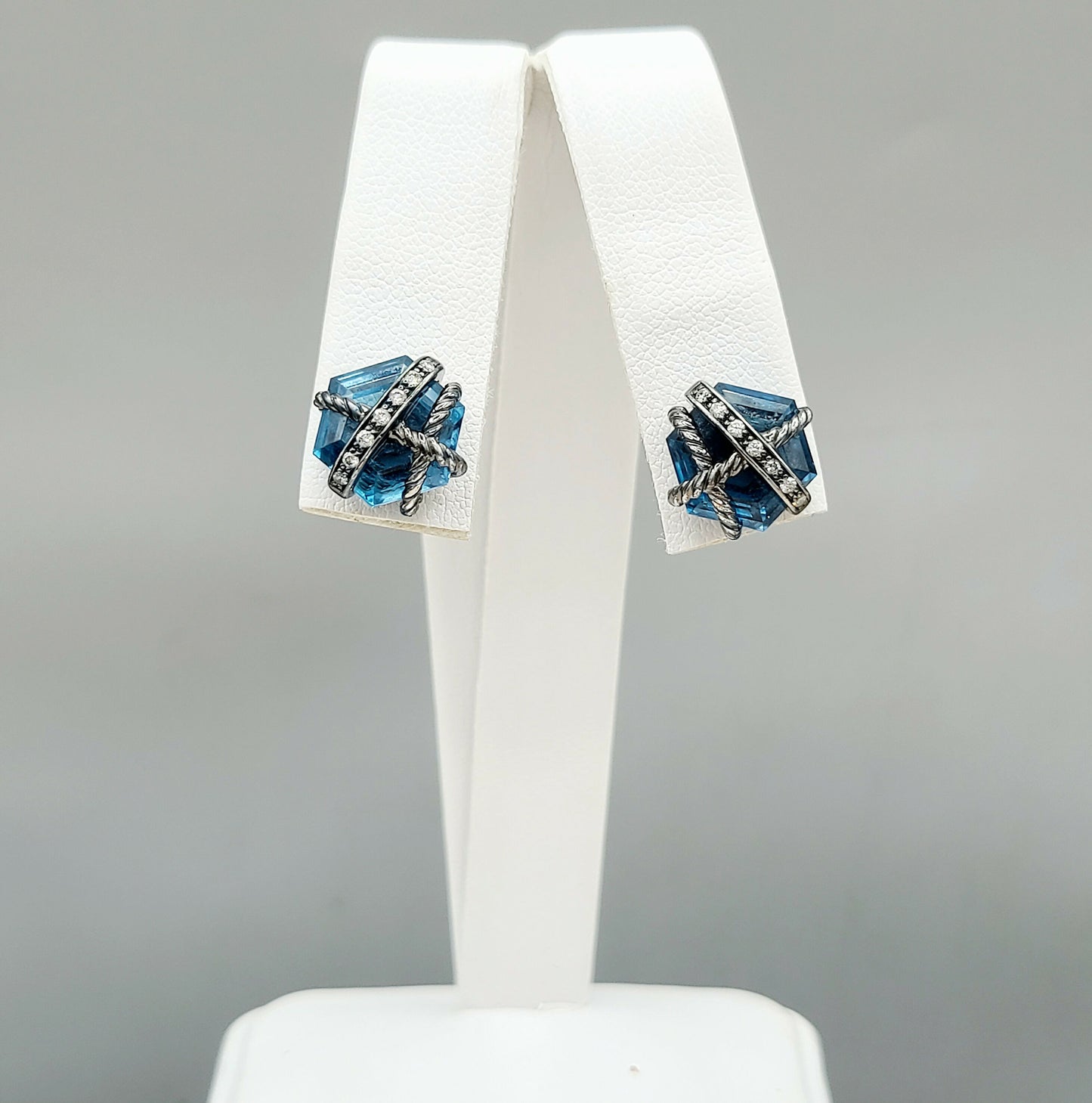 David Yurman Cable Wrap Earrings Hampton Blue Topaz  AYW Luxury #